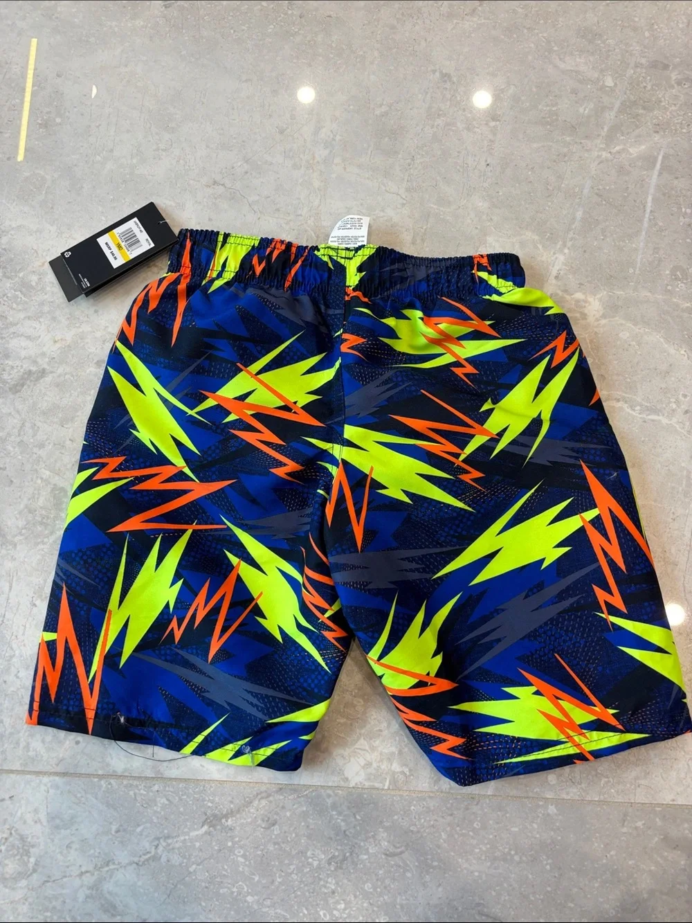 Under Armour Boys Navy Neon Green Orange Lightning Swim Shorts